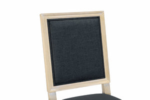 English Elm French Country Carved Wood Dining Chair Set Linen Upholstered Square Back Farmhouse Grey W3426P508563