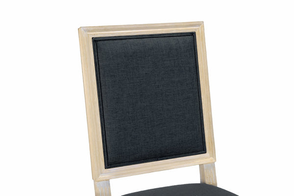 English Elm French Country Carved Wood Dining Chair Set Linen Upholstered Square Back Farmhouse Grey W3426P508563