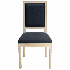 English Elm French Country Carved Wood Dining Chair Set Linen Upholstered Square Back Farmhouse Grey W3426P508563