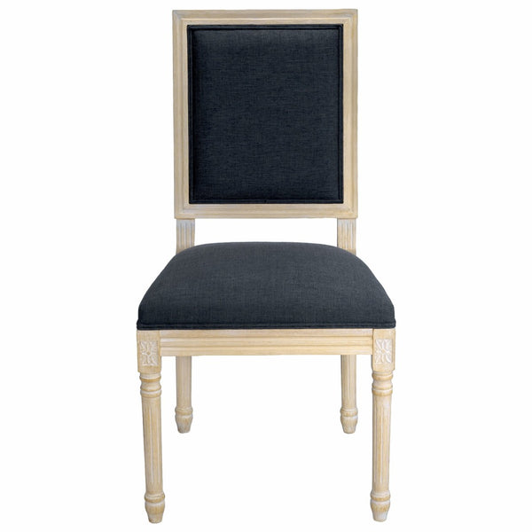 English Elm French Country Carved Wood Dining Chair Set Linen Upholstered Square Back Farmhouse Grey W3426P508563