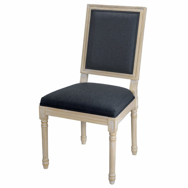 English Elm French Country Carved Wood Dining Chair Set Linen Upholstered Square Back Farmhouse Grey W3426P508563