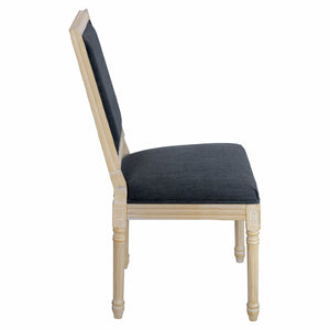 English Elm French Country Carved Wood Dining Chair Set Linen Upholstered Square Back Farmhouse Grey W3426P508563