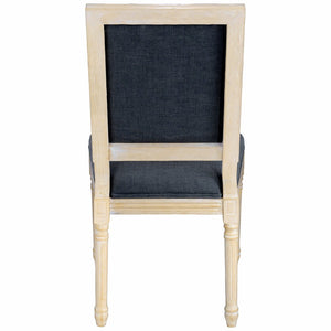 English Elm French Country Carved Wood Dining Chair Set Linen Upholstered Square Back Farmhouse Grey W3426P508563