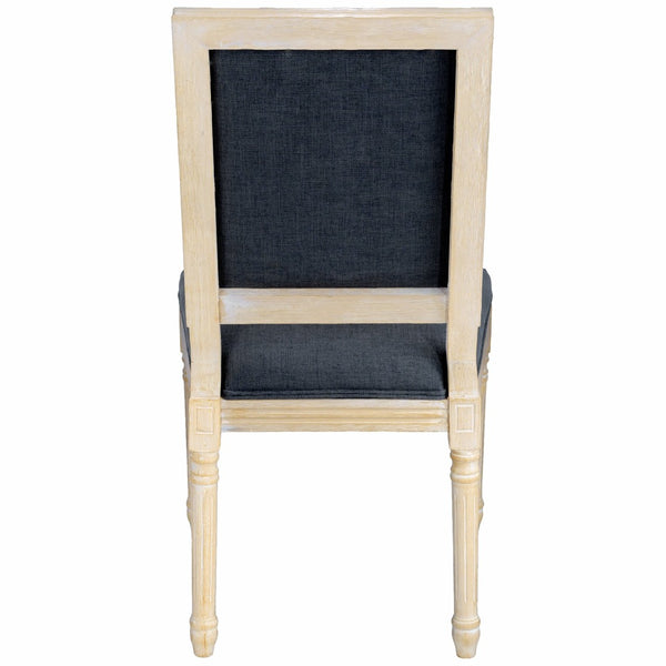 English Elm French Country Carved Wood Dining Chair Set Linen Upholstered Square Back Farmhouse Grey W3426P508563