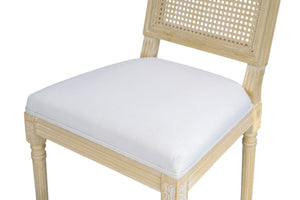 English Elm French Country Dining Chair Set Rattan Square Back Carved Solid Wood Linen Seat Beige W3426P508565