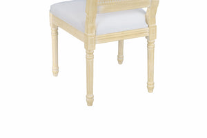 English Elm French Country Dining Chair Set Rattan Square Back Carved Solid Wood Linen Seat Beige W3426P508565