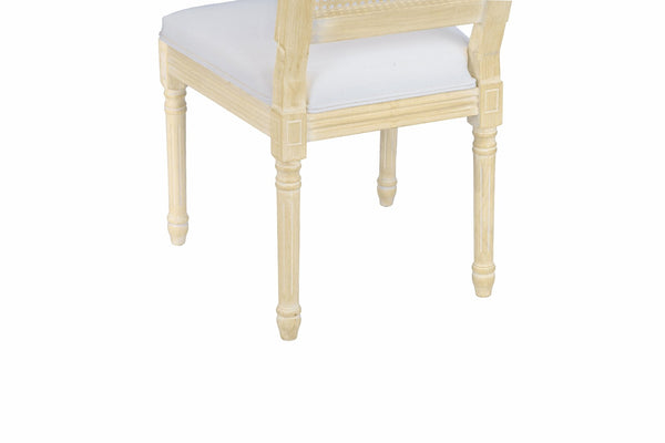 English Elm French Country Dining Chair Set Rattan Square Back Carved Solid Wood Linen Seat Beige W3426P508565