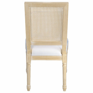 English Elm French Country Dining Chair Set Rattan Square Back Carved Solid Wood Linen Seat Beige W3426P508565