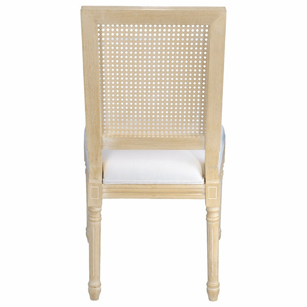 English Elm French Country Dining Chair Set Rattan Square Back Carved Solid Wood Linen Seat Beige W3426P508565