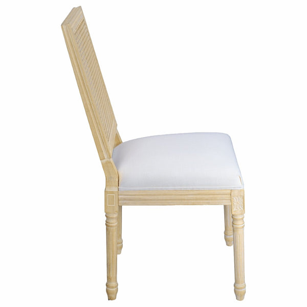 English Elm French Country Dining Chair Set Rattan Square Back Carved Solid Wood Linen Seat Beige W3426P508565