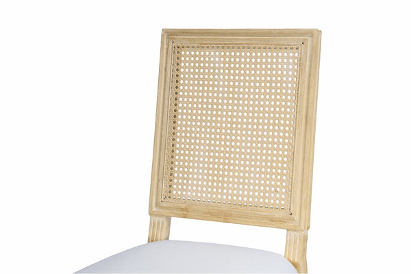 English Elm French Country Dining Chair Set Rattan Square Back Carved Solid Wood Linen Seat Beige W3426P508565