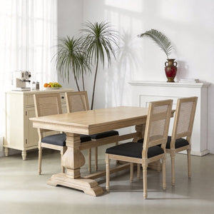 English Elm French Country Dining Chair Set Rattan Square Back Carved Solid Wood Linen Seat Grey W3426P508566
