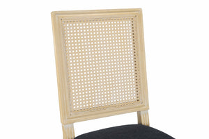 English Elm French Country Dining Chair Set Rattan Square Back Carved Solid Wood Linen Seat Grey W3426P508566