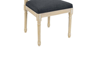 English Elm French Country Dining Chair Set Rattan Square Back Carved Solid Wood Linen Seat Grey W3426P508566