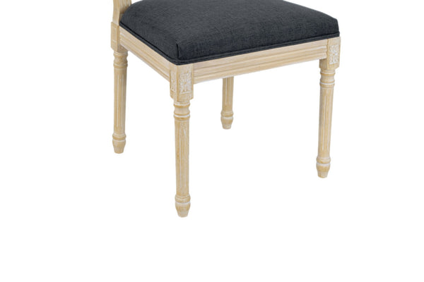 English Elm French Country Dining Chair Set Rattan Square Back Carved Solid Wood Linen Seat Grey W3426P508566