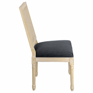 English Elm French Country Dining Chair Set Rattan Square Back Carved Solid Wood Linen Seat Grey W3426P508566