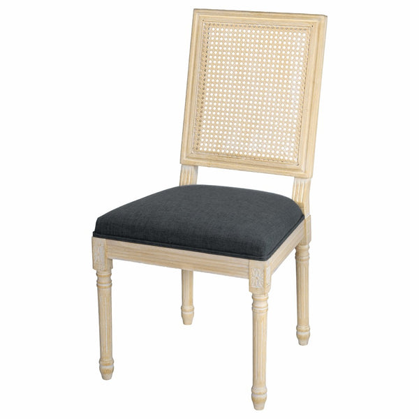 English Elm French Country Dining Chair Set Rattan Square Back Carved Solid Wood Linen Seat Grey W3426P508566