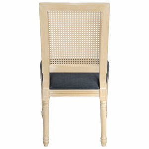 English Elm French Country Dining Chair Set Rattan Square Back Carved Solid Wood Linen Seat Grey W3426P508566