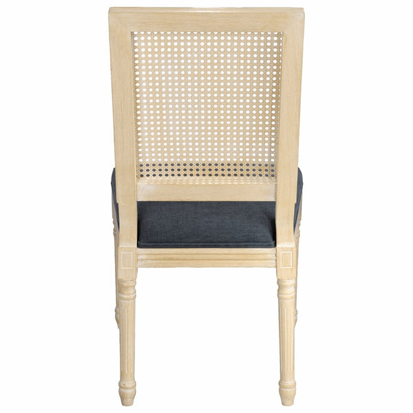 English Elm French Country Dining Chair Set Rattan Square Back Carved Solid Wood Linen Seat Grey W3426P508566