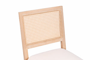 English Elm Farmhouse Rattan Dining Chair Set Solid Wood Legs Woven Cane Back Linen Seat Beige W3426P516824