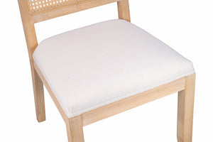 English Elm Farmhouse Rattan Dining Chair Set Solid Wood Legs Woven Cane Back Linen Seat Beige W3426P516824