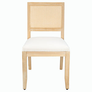 English Elm Farmhouse Rattan Dining Chair Set Solid Wood Legs Woven Cane Back Linen Seat Beige W3426P516824