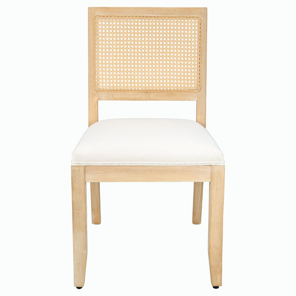 English Elm Farmhouse Rattan Dining Chair Set Solid Wood Legs Woven Cane Back Linen Seat Beige W3426P516824