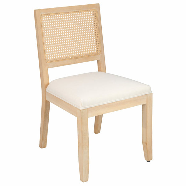 English Elm Farmhouse Rattan Dining Chair Set Solid Wood Legs Woven Cane Back Linen Seat Beige W3426P516824