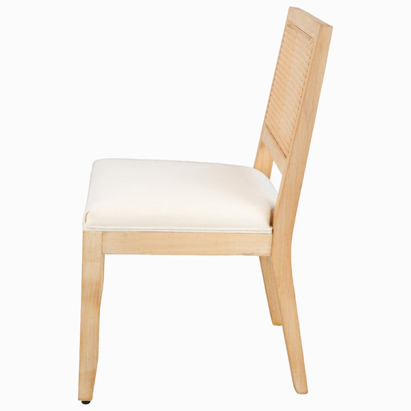 English Elm Farmhouse Rattan Dining Chair Set Solid Wood Legs Woven Cane Back Linen Seat Beige W3426P516824