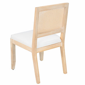 English Elm Farmhouse Rattan Dining Chair Set Solid Wood Legs Woven Cane Back Linen Seat Beige W3426P516824