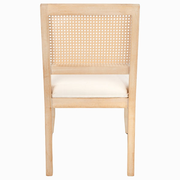 English Elm Farmhouse Rattan Dining Chair Set Solid Wood Legs Woven Cane Back Linen Seat Beige W3426P516824