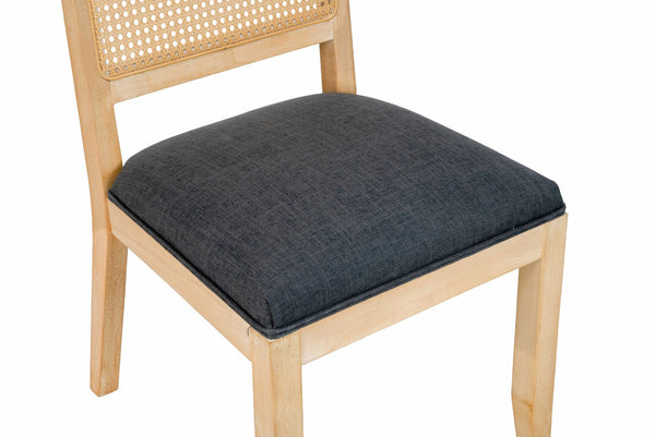 English Elm Farmhouse Rattan Dining Chair Set Solid Wood Legs Woven Cane Back Linen Seat Grey W3426P516829