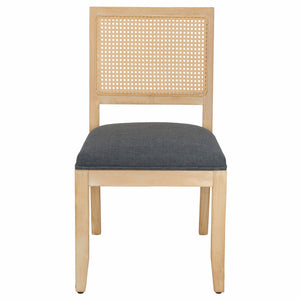 English Elm Farmhouse Rattan Dining Chair Set Solid Wood Legs Woven Cane Back Linen Seat Grey W3426P516829