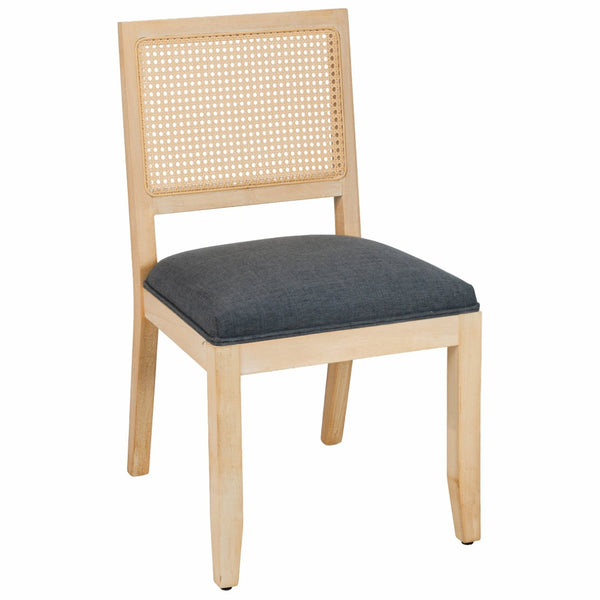 English Elm Farmhouse Rattan Dining Chair Set Solid Wood Legs Woven Cane Back Linen Seat Grey W3426P516829