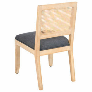English Elm Farmhouse Rattan Dining Chair Set Solid Wood Legs Woven Cane Back Linen Seat Grey W3426P516829