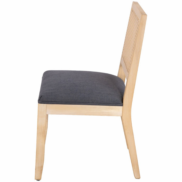 English Elm Farmhouse Rattan Dining Chair Set Solid Wood Legs Woven Cane Back Linen Seat Grey W3426P516829