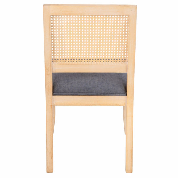 English Elm Farmhouse Rattan Dining Chair Set Solid Wood Legs Woven Cane Back Linen Seat Grey W3426P516829