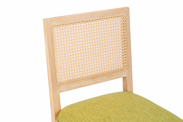 English Elm Farmhouse Rattan Dining Chair Set Solid Wood Legs Woven Cane Back Linen Seat Olive Green W3426P516830