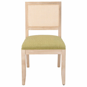 English Elm Farmhouse Rattan Dining Chair Set Solid Wood Legs Woven Cane Back Linen Seat Olive Green W3426P516830