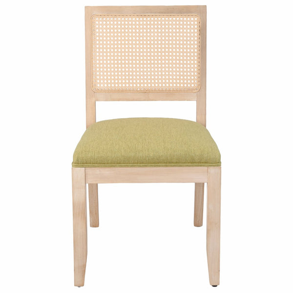 English Elm Farmhouse Rattan Dining Chair Set Solid Wood Legs Woven Cane Back Linen Seat Olive Green W3426P516830