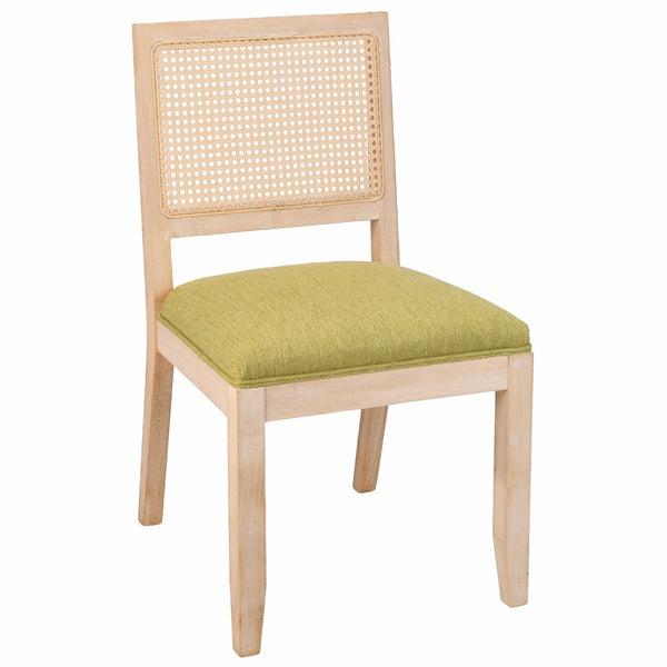English Elm Farmhouse Rattan Dining Chair Set Solid Wood Legs Woven Cane Back Linen Seat Olive Green W3426P516830