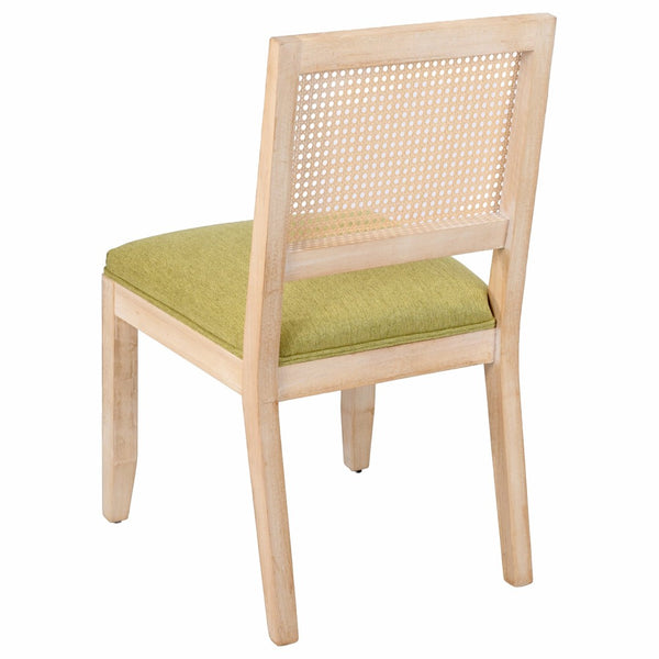 English Elm Farmhouse Rattan Dining Chair Set Solid Wood Legs Woven Cane Back Linen Seat Olive Green W3426P516830