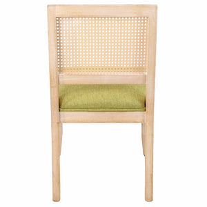 English Elm Farmhouse Rattan Dining Chair Set Solid Wood Legs Woven Cane Back Linen Seat Olive Green W3426P516830