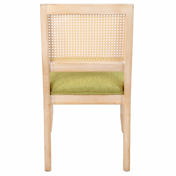 English Elm Farmhouse Rattan Dining Chair Set Solid Wood Legs Woven Cane Back Linen Seat Olive Green W3426P516830