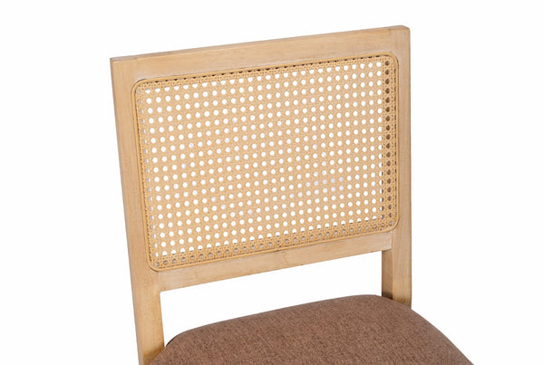 English Elm Farmhouse Rattan Dining Chair Set Solid Wood Legs Woven Cane Back Linen Seat Tan W3426P516831