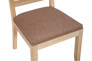 English Elm Farmhouse Rattan Dining Chair Set Solid Wood Legs Woven Cane Back Linen Seat Tan W3426P516831