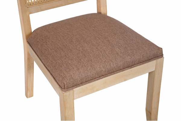 English Elm Farmhouse Rattan Dining Chair Set Solid Wood Legs Woven Cane Back Linen Seat Tan W3426P516831