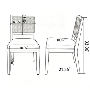 English Elm Farmhouse Rattan Dining Chair Set Solid Wood Legs Woven Cane Back Linen Seat Tan W3426P516831