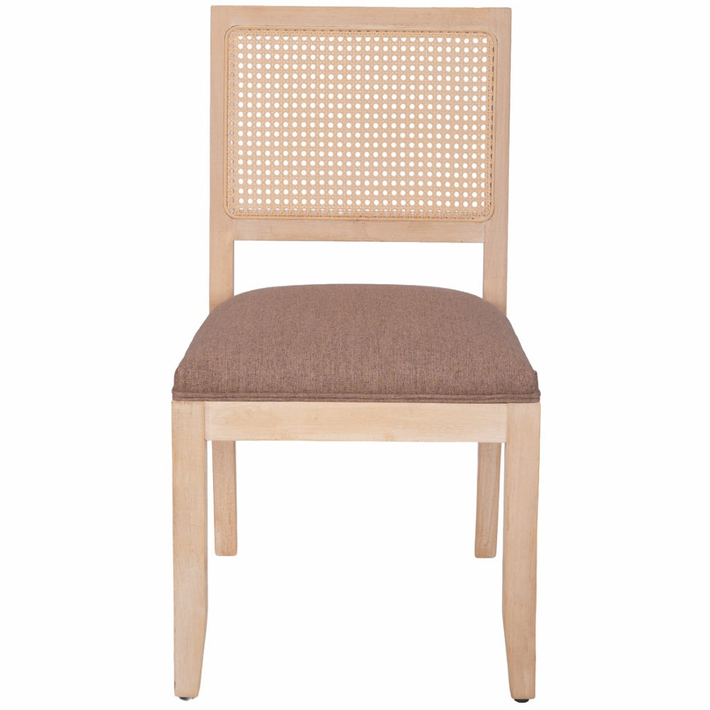 English Elm Farmhouse Rattan Dining Chair Set Solid Wood Legs Woven Cane Back Linen Seat Tan W3426P516831