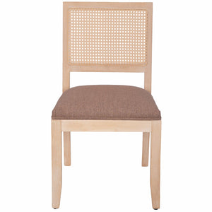 English Elm Farmhouse Rattan Dining Chair Set Solid Wood Legs Woven Cane Back Linen Seat Tan W3426P516831
